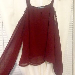 Express Maroon Off the Shoulder Top